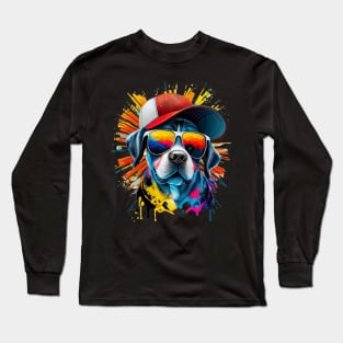 Colourful cool American Staffordshire Terrier dog with sunglasses and capi Long Sleeve T-Shirt